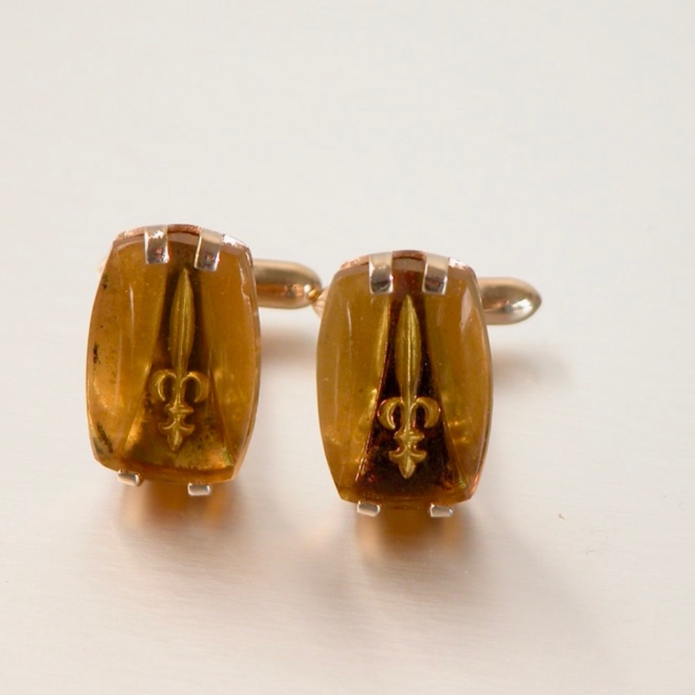 Vtg Bubble Glass Sword Cufflinks SWANKS Gold Tone